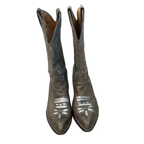 Justin Boots Justin Brown SIlver Leather Western Cowboy Boots Men's sz 7.5 D Women's size 9.5