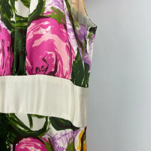 Ports International Multicolor Floral 100% Silk Short Cap Sleeve Flowy Dress Green Size 6