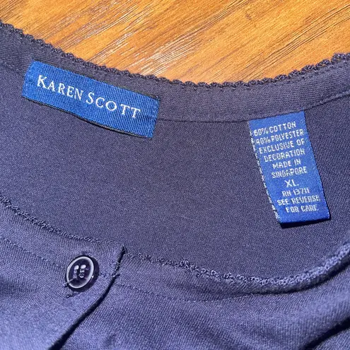 Karen Scott Navy Button-Up short sleeve Cardigan embroidered flowers woman’s XL