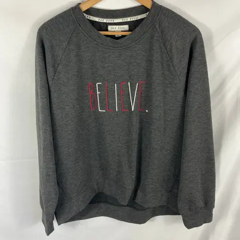 Rae Dunn  Believe Embroidered Grey Sweatshirt Size Large