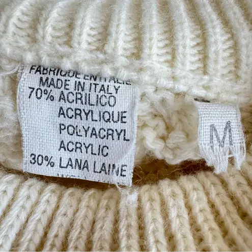 Vintage Italian Chunky Cable Knit Tunic Sweater Front Pockets Cream Wool Size M Size M