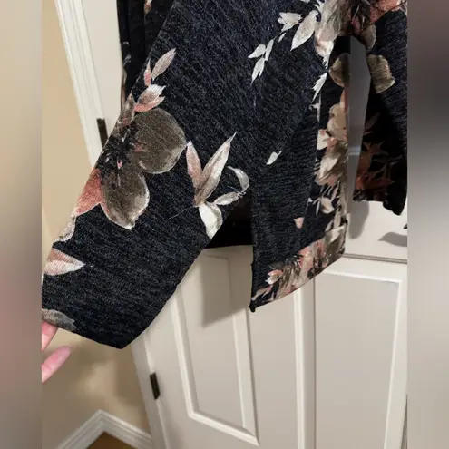 143 Story Cowl Neck Sweater Oversized Stretchy Gray Floral Plus 3X