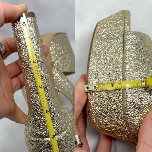 Jimmy Choo April 120 Metallic Foil Leather Platform Sandal Block Heels Gold 39