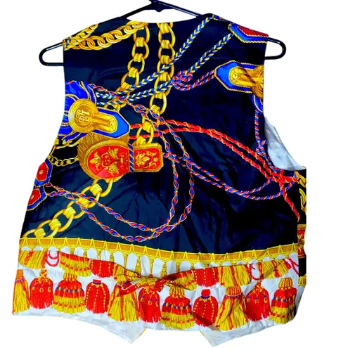 Vintage Burberry's Silk Tassel and Chain Print Vest, Black & Gold, Size S