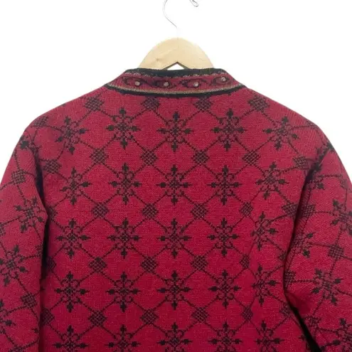 Vintage Icelandic Design Wool Zip Front Cardigan Jacket Red Black Size Medium