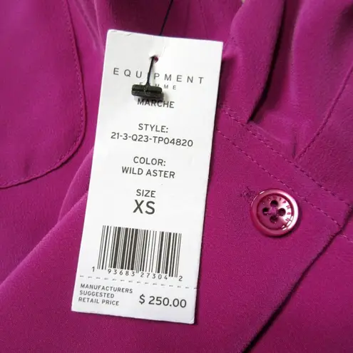 Equipment NWT Marche in Wild Aster Purple Silk Half Button Blouse Shirt XS