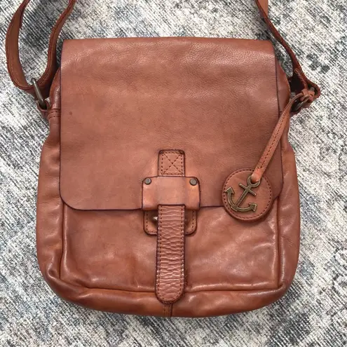 Harbour 2nd Leather Crossbody Bag Brown Distressed Anchor Flap Purse