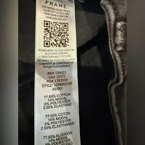 Frame  Women 26 Le Crop Mini Boot Jeans High Rise Raw Hem Black Stretch