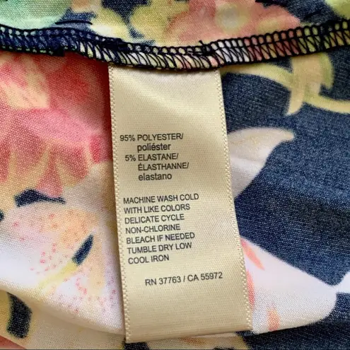 Rafaella Dress Blue Pink Yellow Floral Cold Shoulder Short Sleeve Dress Large