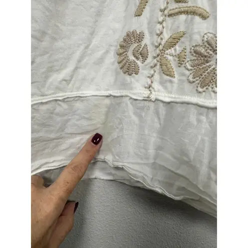 Johnny Was JWLA Cream Embroidered Floral Mini Shift Dress Size XS - READ