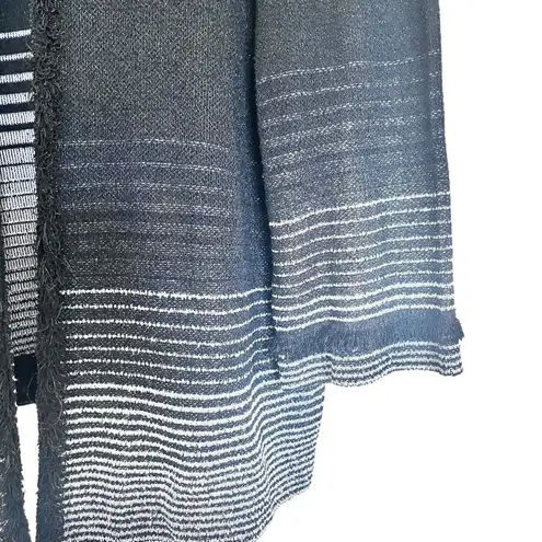 Ming Wang Black White Ombre Striped Metallic Knit Cardigan Sweater Size Large