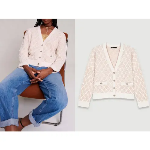 Maje  Moovida Metallic Cardigan Sweater In Camel Fall‎ Preppy Minimalist Luxury