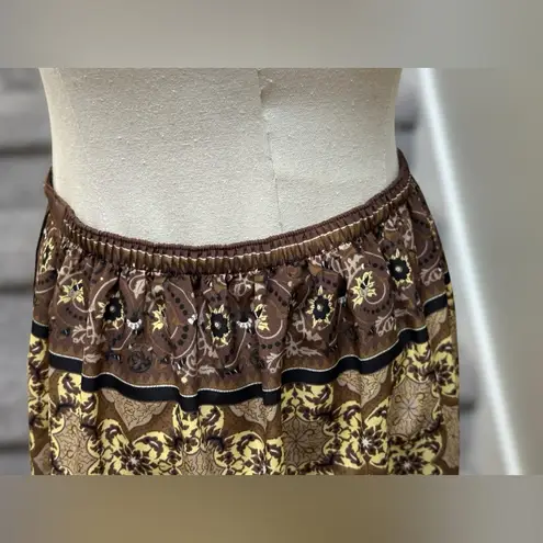 Vintage Sag Harbor Faux Wrap Midi Skirt Brown Geometric Baroque Print Women’s 10