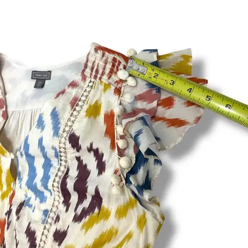 Point Sur J.Crew Cream Multi Color Pom Pom Tiered Midi Dress