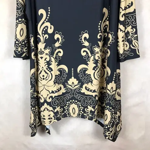 WHITE MARK 3/4 Sleeve Asymmetrical Black Printed Tunic NWT 1XL Size 1X