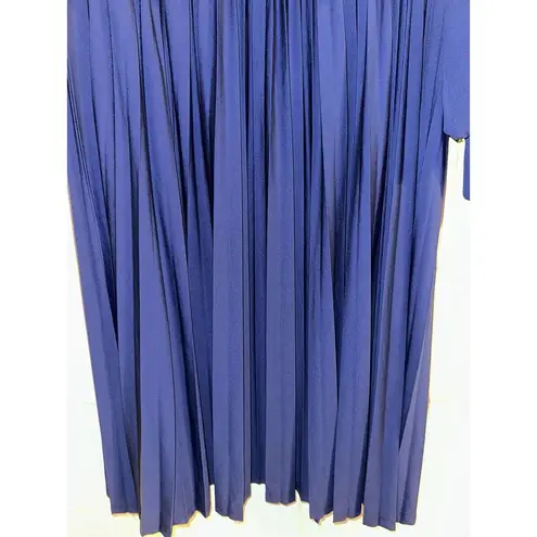 Eloquii Size 20 Knot Front Pleated Skirt Long Sleeve Midi Dress Blue Holiday