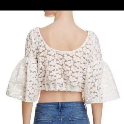 Milly  “Lydia” Floral Embroidered Lace Crop Top