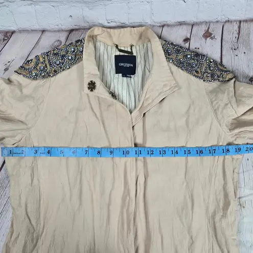 Gryphon New York Crystal Trench Embellished Cotton Jacket L Tan Size L