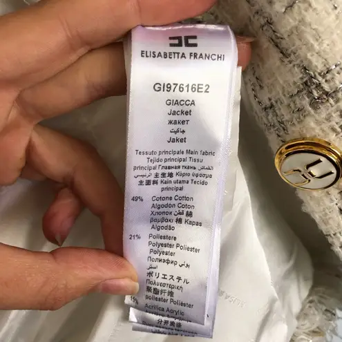 Elisabetta Franchi GIACCA Cream and Metallic Tweed Jacket Size 40 / US 4 Gold