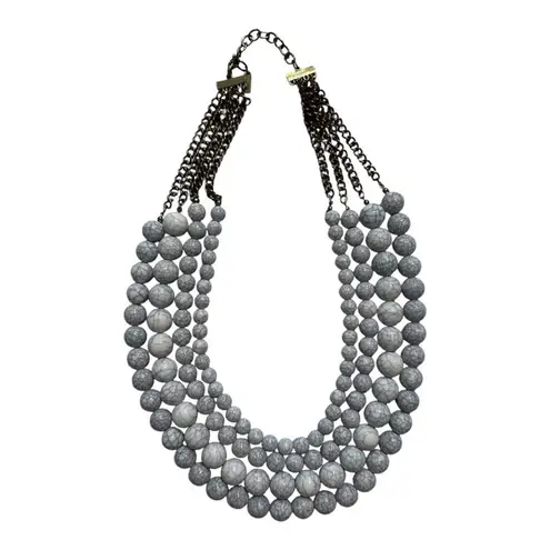 Vintage Beaded Necklace Gray White Marble Multi