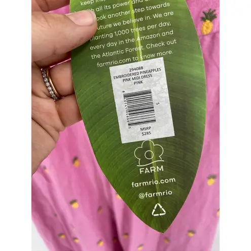 Farm Rio Embroidered Pineapples Pink Midi Dress Size Small NWT