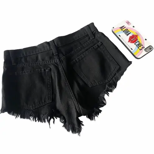 LF new  Carmar ❉ Crazy Daisy Embroidered Denim Cut Offs Shorts ❉ Jet Black ❉ 26