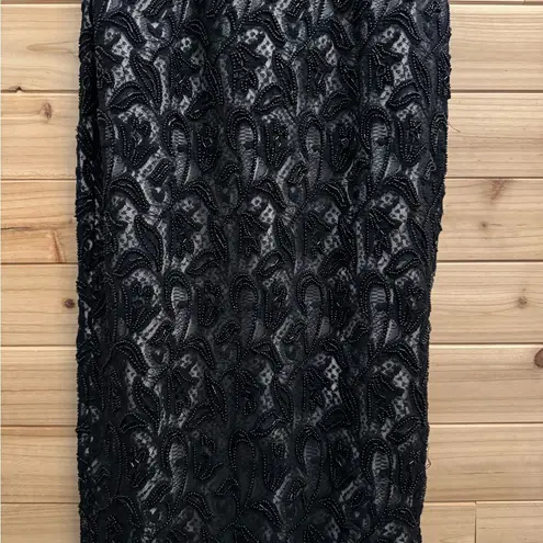 Vintage Stenay Size Small Beaded High Halter Scalloped Neckline Fancy Prom Gown Black