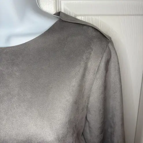 Catherine Malandrino Soft Faux Suede Leather Faux Fur Cuff Long Sleeve Top Grey