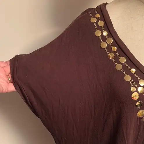 August Silk Brown and Gold Embellished Blouse with Dolman Sleeves