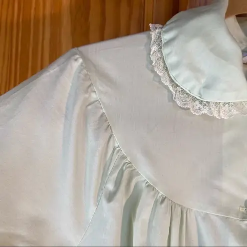 Vintage Merville Embroidered Lace Trim Housecoat Button Front Green Size 10 Size M - Image 3