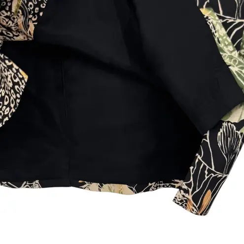 SILKLAND Pure Silk Safari Animal Print Lightweight Jacket Blazer Size 8 Career Black