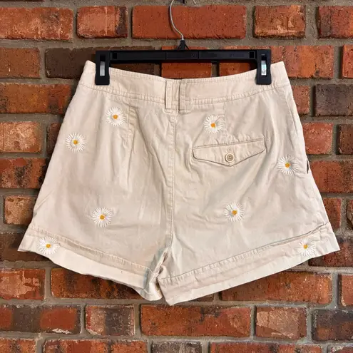 Maeve  womens embroidered daisy high rise pleated shorts tan 6