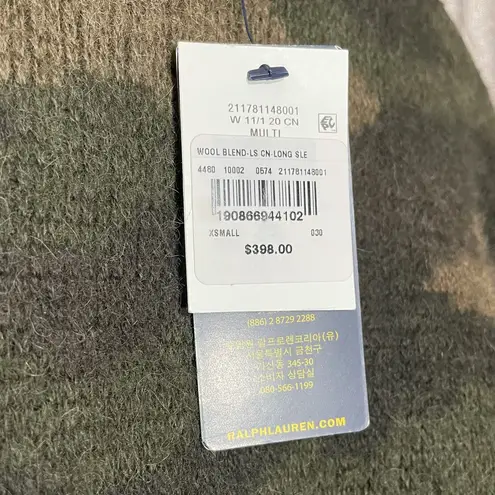 Polo Ralph Lauren Camouflage Print Crew Neck Wool Sweater XS Green