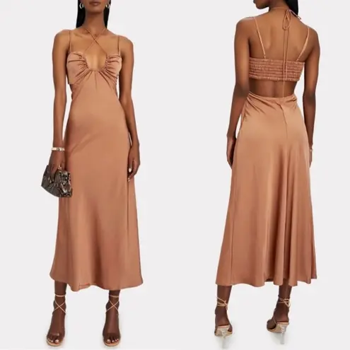 ALC Frank A.L.C Sienna Halter Neck Smocked Satin Midi Dress Womens Size 2