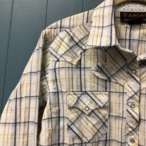 Ariat ‎ Women’s Western Snap Button Up Western Shirt Size L Plaid Yellow Blue - Image 5