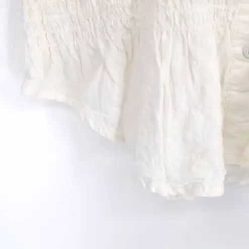Maeve Anthropologie Bellamy Button Down Smocked Shirt Cotton Linen in White XS