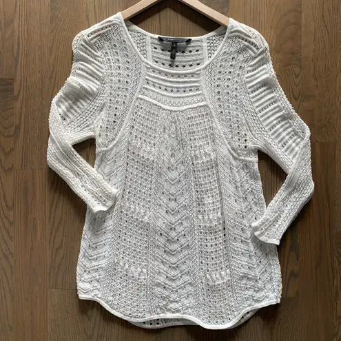 BCBGMAXAZRIA Crochet Knit Sweater in White Size Large