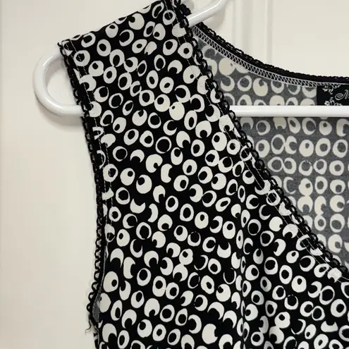 Vintage Y2K Black White Ruched Dot Print Sleeveless Top 90s 00s Size Large