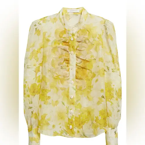 Zimmermann Wonderland Linen Silk Blend Organza Daffodil Scalloped Blouse