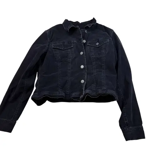 London Jean Women's Black Corduroy Sherpa Lined Trucker Jacket Size Medium