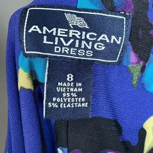 American Living Dress Ruched Waist Abstract Pattern Stretch Fabric V-Neck Size 8