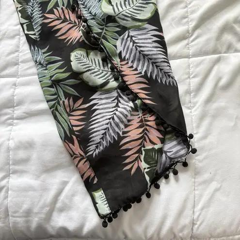 Womens Wide Leg Floral Tropical Beach Summer Cover Up Flowy Drawstring Green