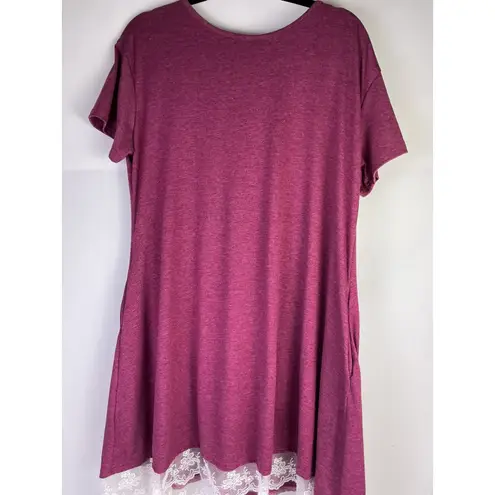 Sanifer Women's Plus Size XXL Pink Lace Trim Short Sleeve Tunic Dress Pockets