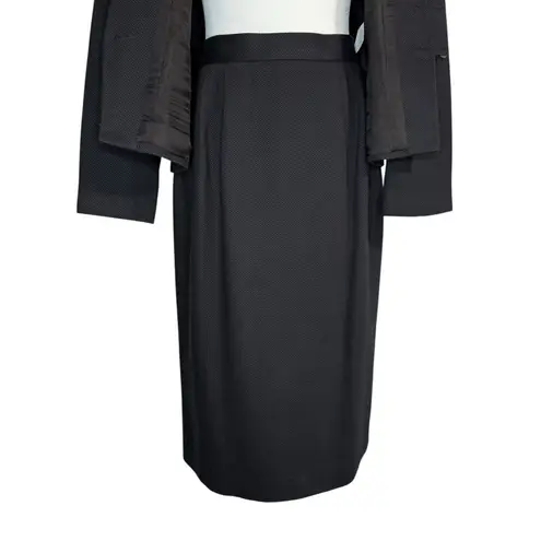 Oleg Cassini Vintage Black Blazer Jacket Skirt Set 8 Office Suit Gold Button