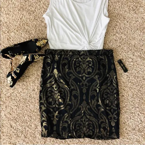 Melissa Paige Skirt Lace-Over Mini Black Gold Size L New with Tag