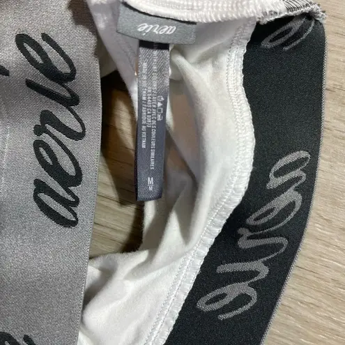 Aerie  Women's White Gray Tie Front Sports Bra Size‎ Medium Racerback Logo Band