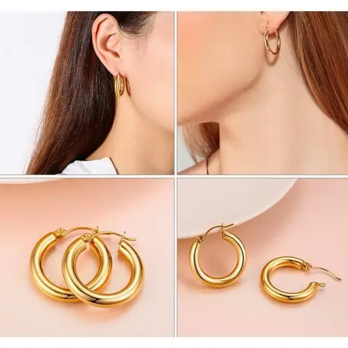 Boutique NEW Large Women’s 18k Gold Filled‎ 22mm Tubular Chunky Hoop Earrings