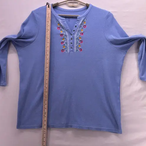 Woman Within Waffle Knit Henley Top Blue 2X