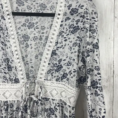 Rebellion Again Kimono Duster Women Sz S Multicolor Lace Coverup Beachy Festival