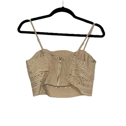 Jason Wu Linen Blend Tan Eyelet Cami Tank Crop Top 2